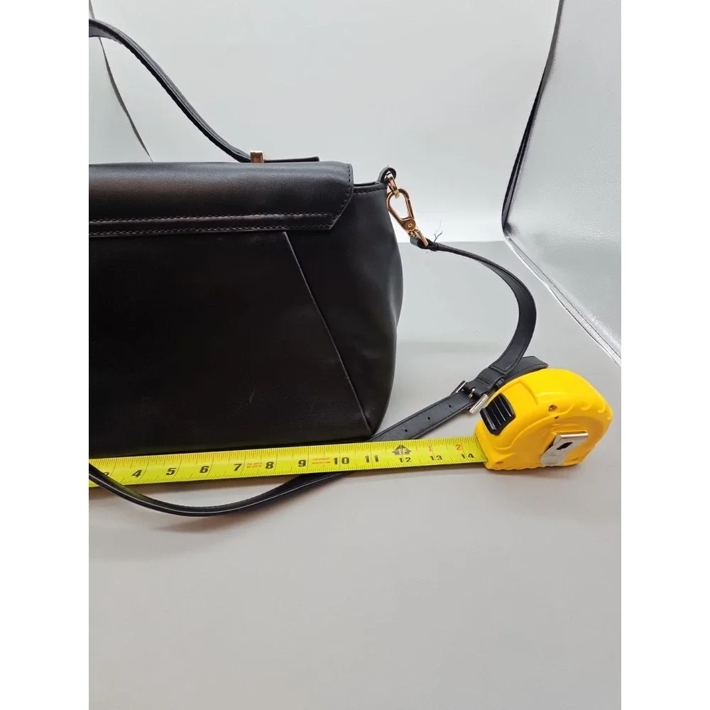 Kate Spade New York Womens Black Leather Flap Medium Satchel Bag Handbag